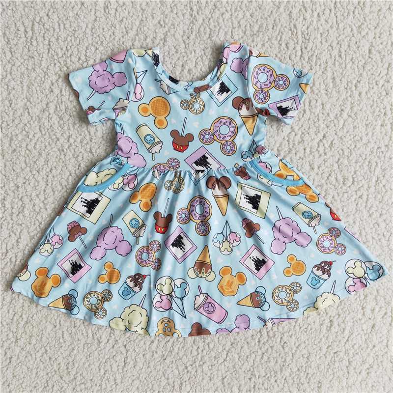 D6-5  Anime Character Print Dessert Print Short Sleeve Dress