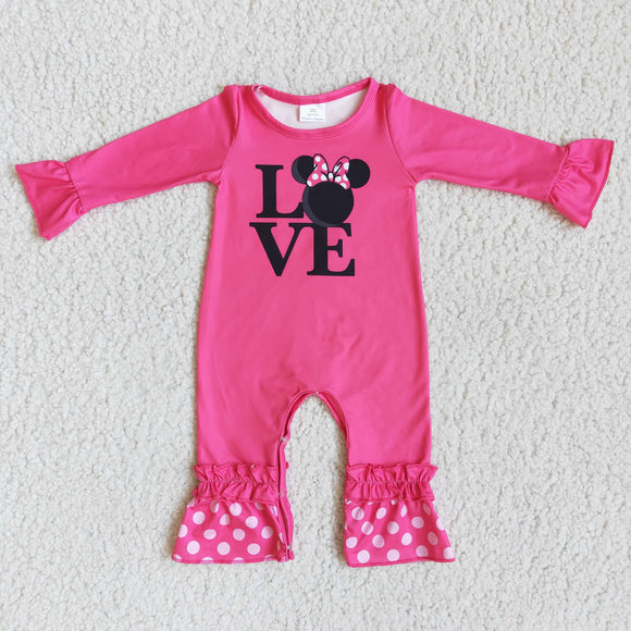 RTS Baby Girls Valentines Cartoon Heart Print Infant Wholesale Clothes Rompers Wholesale Sibling Designs Holiday Romper Design