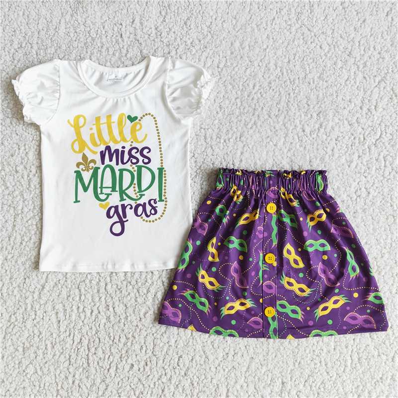 RTS girl summer clothes Mardi Gras flutter sleeves skrits sets baby clothing sets cute kids wear clothing set