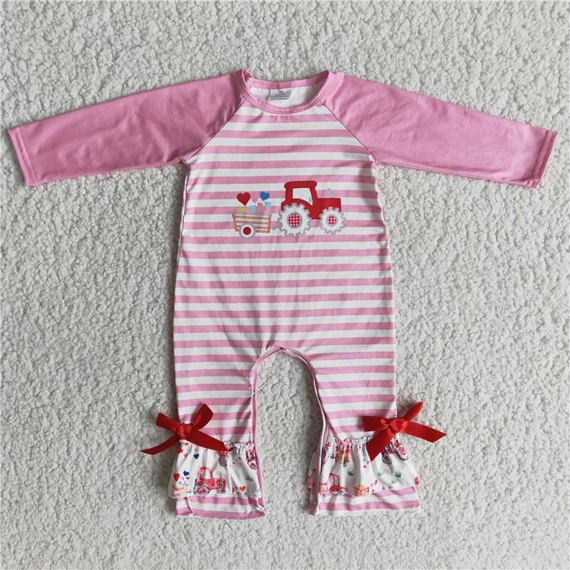 6 B9-18   Girls Truck Love Valentine's Day Long Sleeve Romper