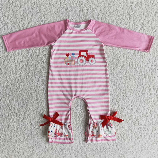 6 B9-18 Girls Truck Love Valentine's Day Long Sleeve Romper