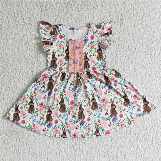 B11-30  Easter Bunny Flower Print Dress