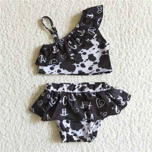 S0003 Women's black ink-dyed two-piece swimsuit