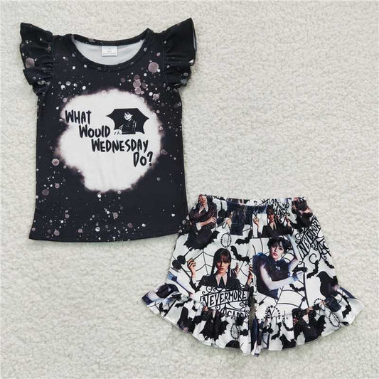 GSSO0177Summer new girls black flying sleeve shorts set boutique set wholesale price