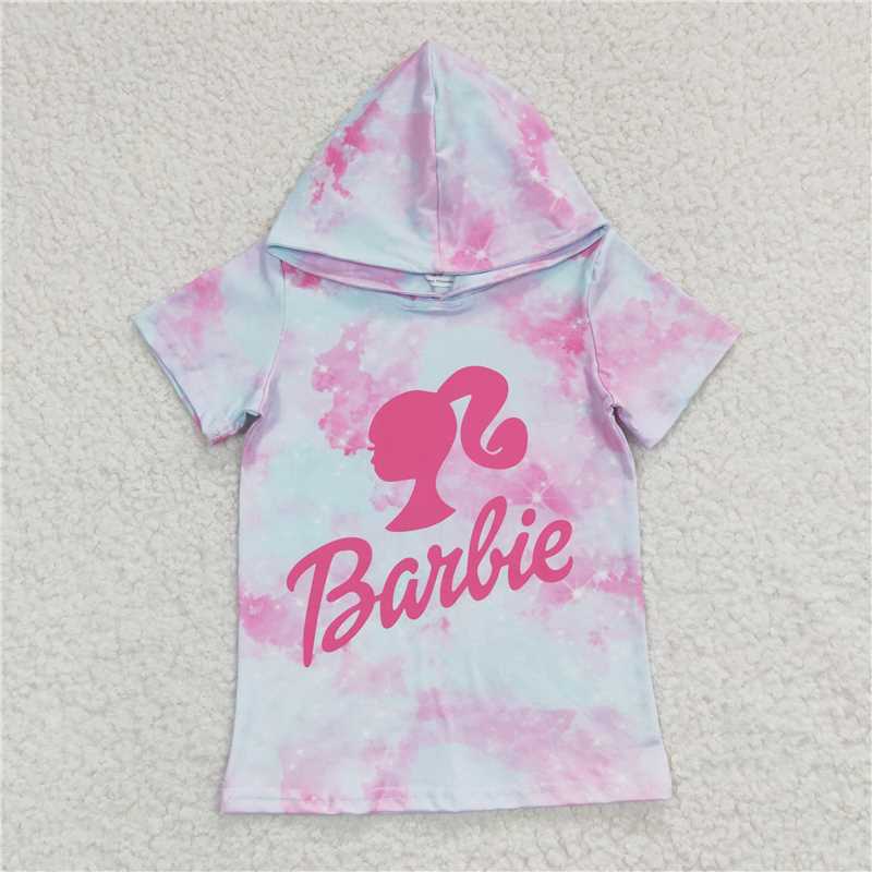 GT01532023 Summer girl pink hooded cute fashion short sleeve top wholesale price