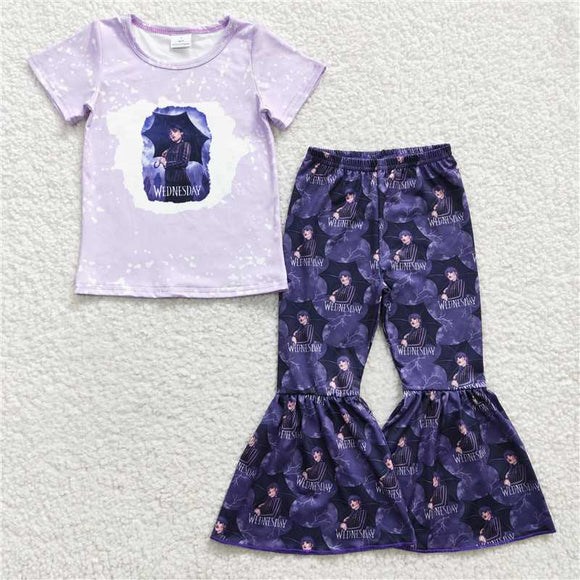 GSPO0448Girls summer new short sleeve pants suit purple