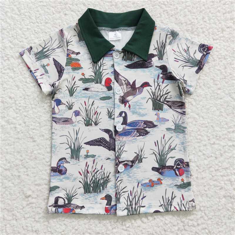 BT01592023 summer new boy boy rice duck button short sleeve top wholesale price