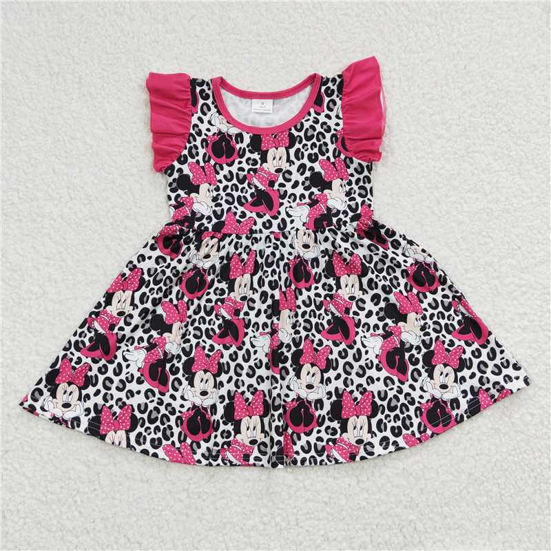 GSD0214Summer new girls black leopard print flying sleeve dress boutique