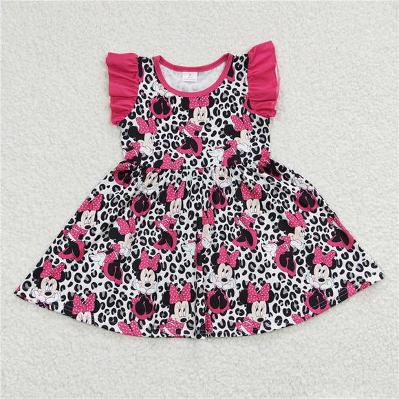 GSD0214Summer new girls black leopard print flying sleeve dress boutique