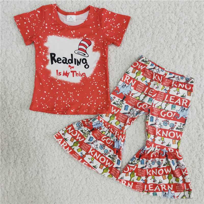 New Arrive RTS kids clothes cute girl red color bell pants sets toddler girl clothes baby clothing sets