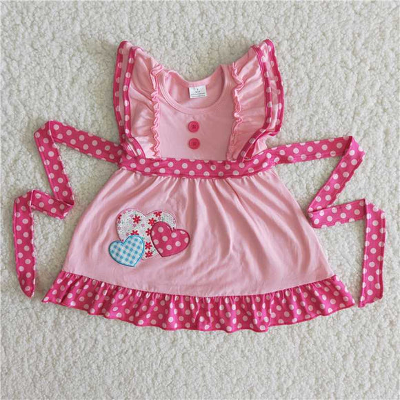 B13-15   Girls Valentine's Day Embroidered Heart Tie Dress