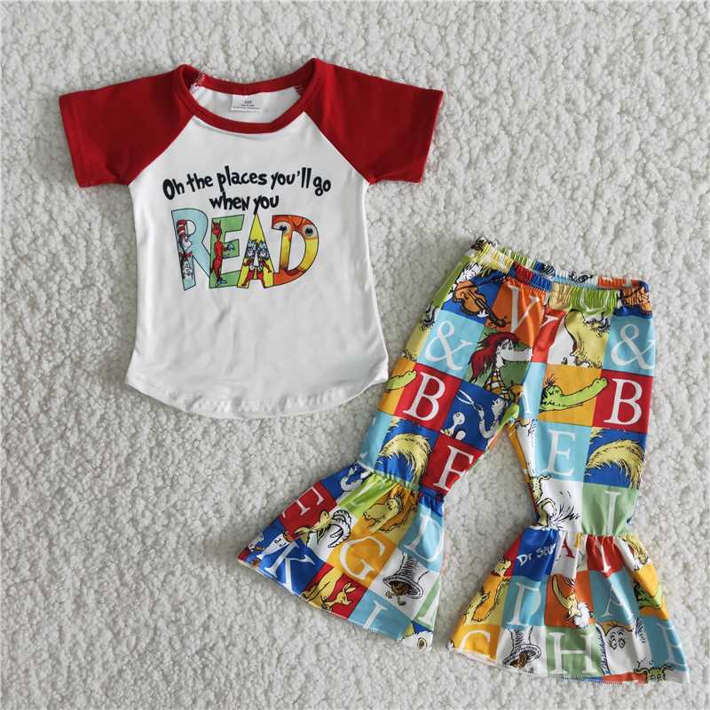 New Arrive RTS kids clothes cute girl red bell pants 2pcs sets toddler girl clothes baby clothing sets