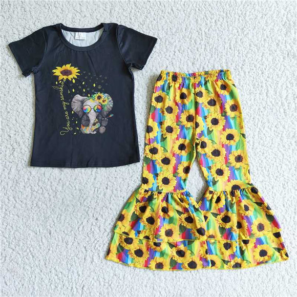 GSPO00812023 summer girl HOWDY alpine cow sunflower short sleeve fashion cute pants everything wholesale price