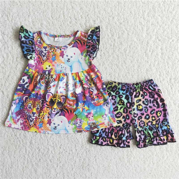 C16-3  Girls Cartoon Animal Tiger Bear Purple Spots Set