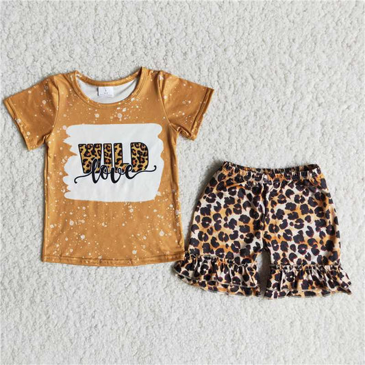 C12-2   Yellow monogram print short-sleeved top with leopard-print shorts