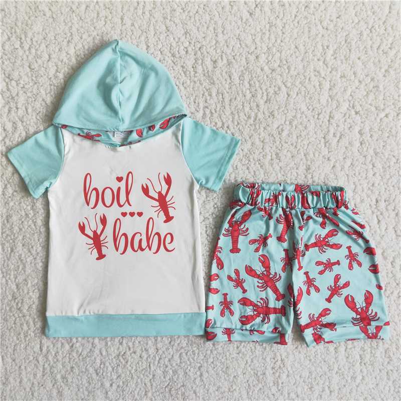 C15-40 Lobster-print short-sleeve hoodie with printed shorts