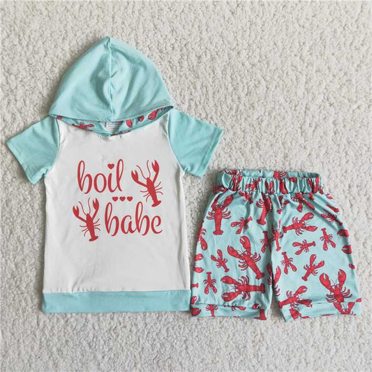 C15-40 Lobster-print short-sleeve hoodie with printed shorts