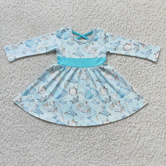 6 A13-3 Clock High Heels Light Blue Long Sleeve Dress