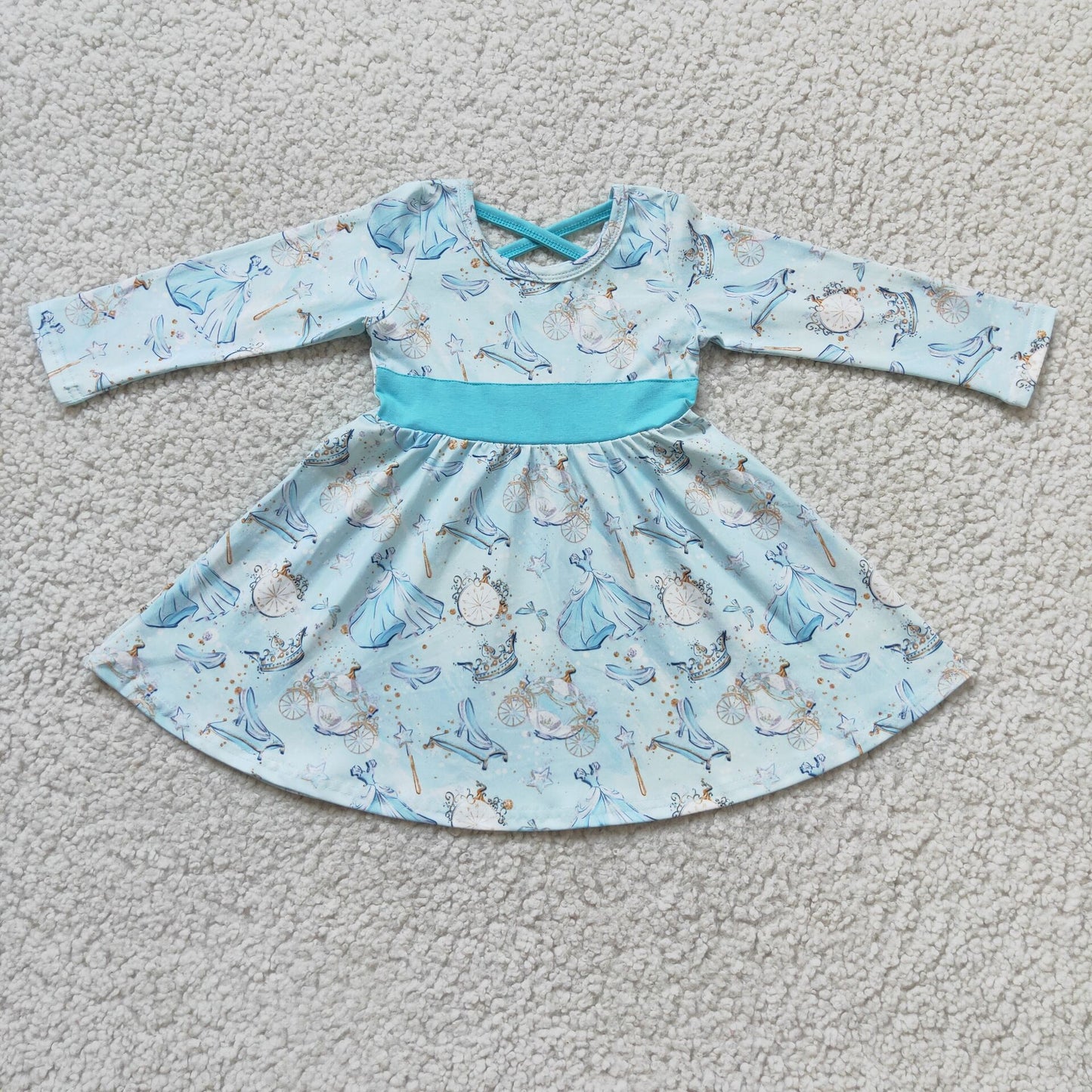 6 A13-3   Girls Watch High Heels Pattern Light Blue Long Sleeve Dress