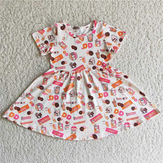 D2-16   Donut Food Print Short Sleeve Dress