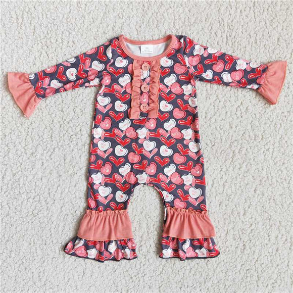 RTS Baby Girls Valentines Heart Print Infant Wholesale Clothes Rompers Wholesale Sibling Designs 2022 Holiday Romper Design