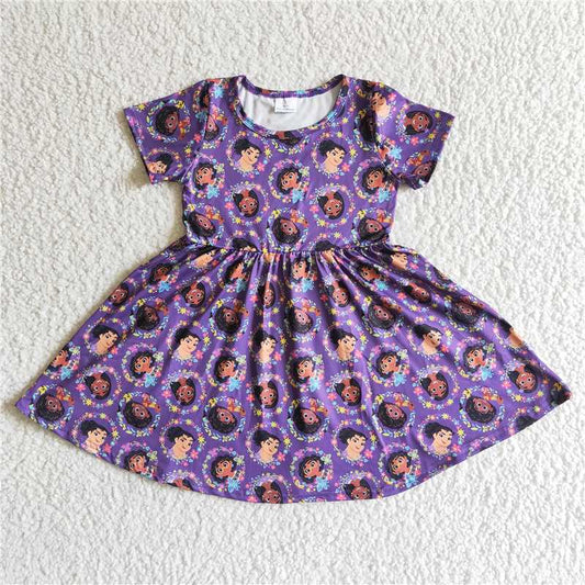 GSD0008  New Anime Movie Print Purple Short Sleeve Dress