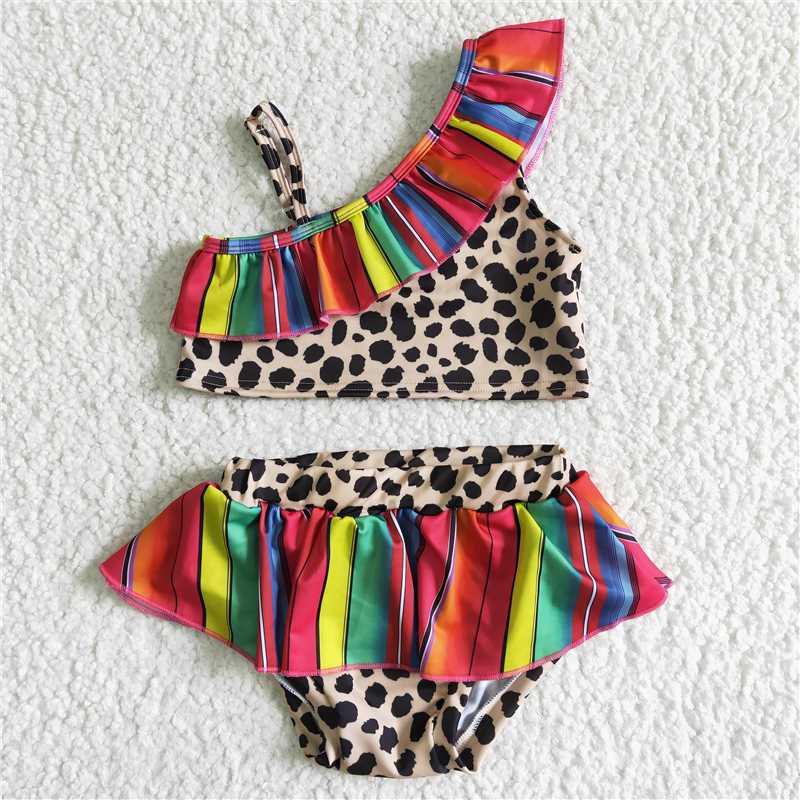 S0001  Leopard Red Fashion Girls Swimsuit Two Piece Set