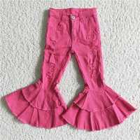 D14-14 Fuchsia Distressed Flared Pants