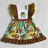 GSD0001   Frilled Brown Cartoon Dress