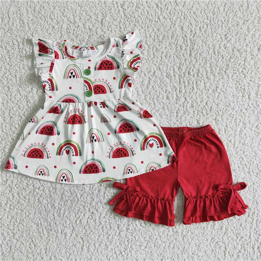 GSSO0005  Watermelon Print Sleeveless Top with Red Shorts
