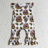 SR0048Summer new wholesale price girl alpine cow cactus sunflower flying sleeve boutique cute onesie