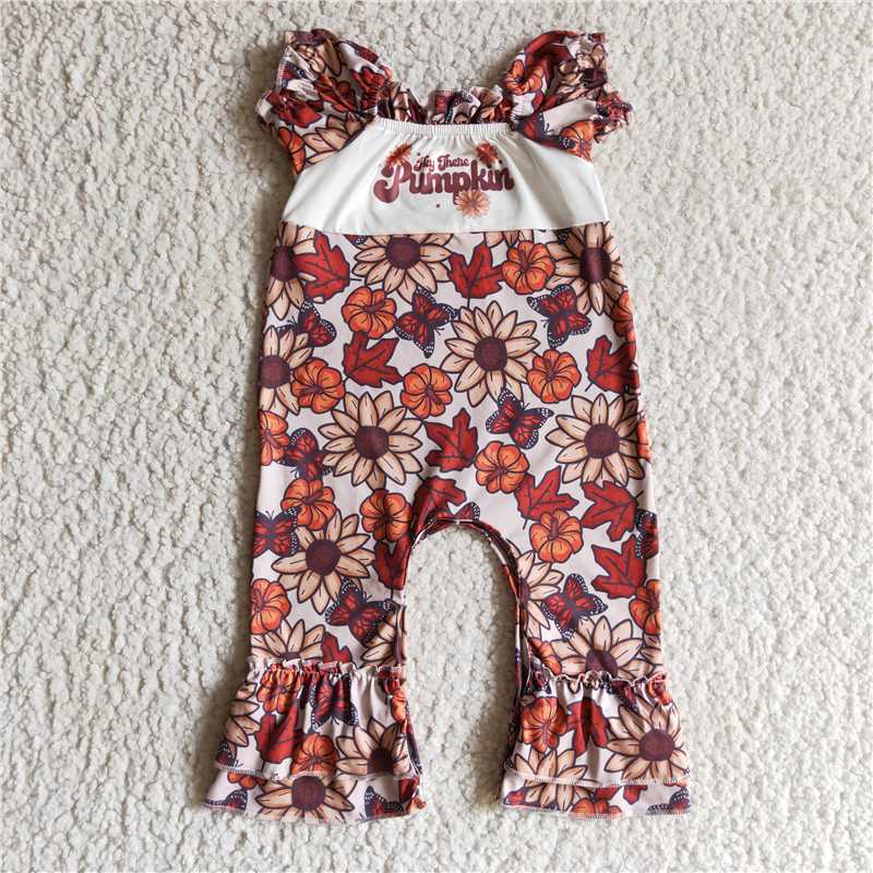 SR0094 Girls PUMPKIN Flower Butterfly Short Sleeve Jumpsuit