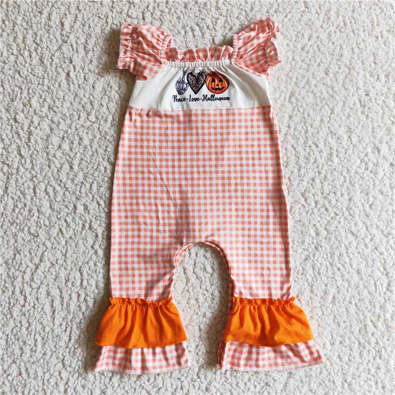 SR0092 Girls Halloween Pumpkin Orange Short Sleeve Bodysuit