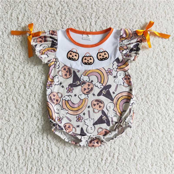 SR0086 Girls Rainbow Pumpkin Short Sleeve Bodysuit