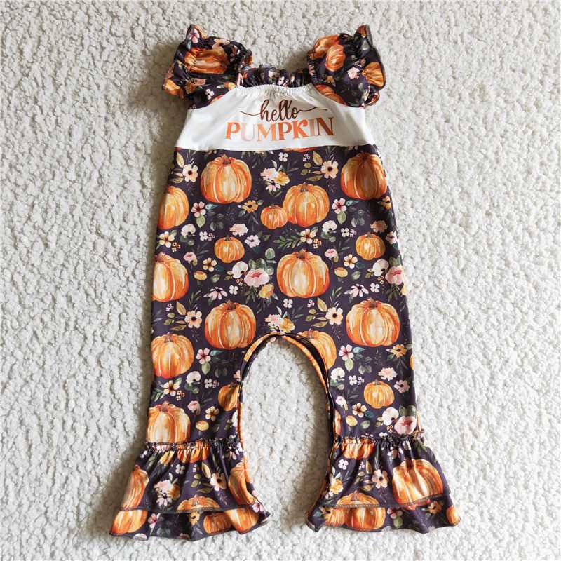 SR0093 Girls PUMPKIN pumpkin short-sleeved jumpsuit