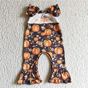 SR0093 Girls PUMPKIN pumpkin short-sleeved jumpsuit