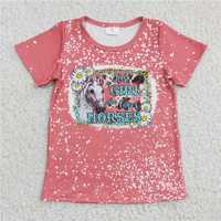 GT0095GIRL Horse Little Daisy Short Sleeve Top pink