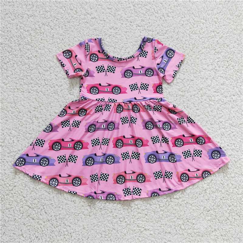 GSD0177Girls Racing Short sleeve dress pink