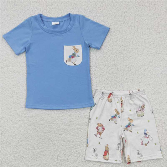 BSSO0115Boy Peter Rabbit Pocket Blue Short Sleeve Shorts suit