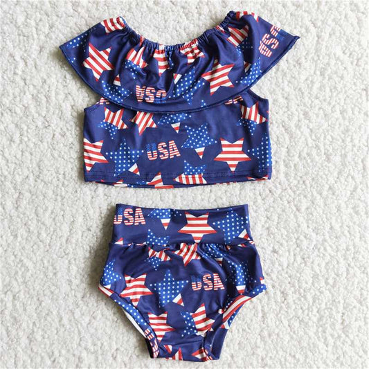 D10-5 Girls USA Striped Stars Thong Suit