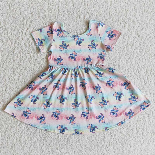 E8-17  Cartoon image print color smudge short-sleeved skirt