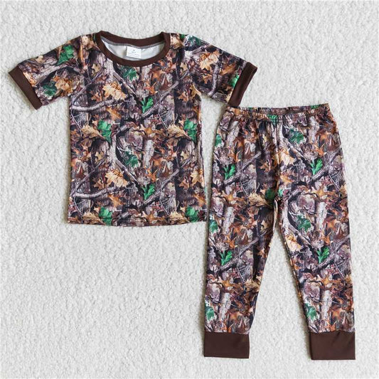 E10-17 Boys' Trunk Pattern Brown Short Sleeve Trousers Suit