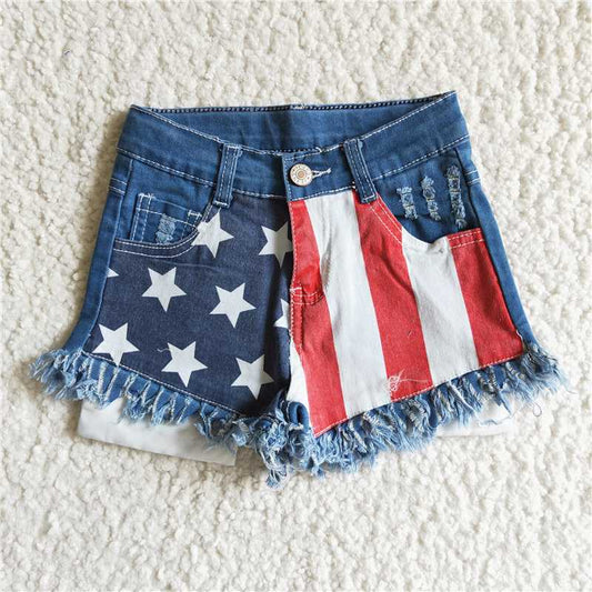 NC0003 2023 new national flag red and blue denim shorts