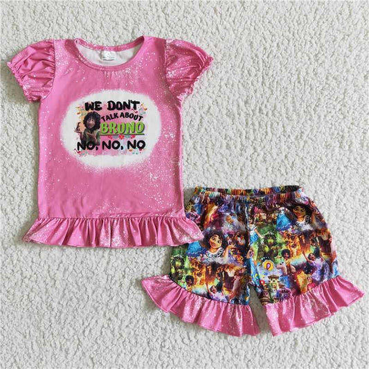 GSSO0006   Anime movie image print pink short-sleeved top with shorts