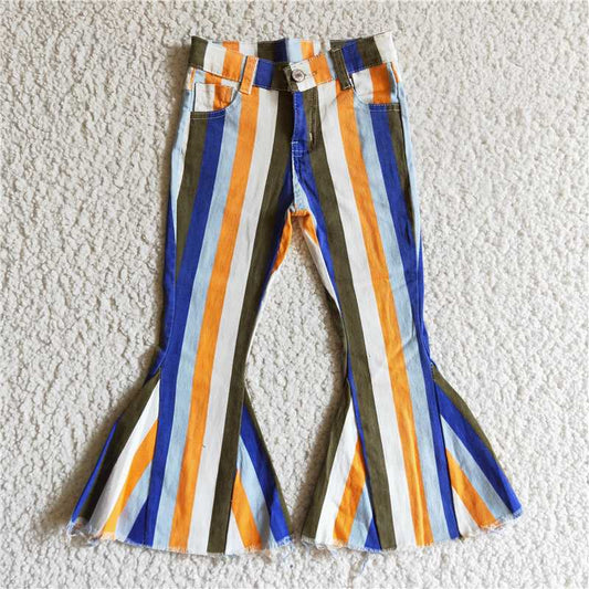 P0029Blue, white and yellow vertical striped denim pants