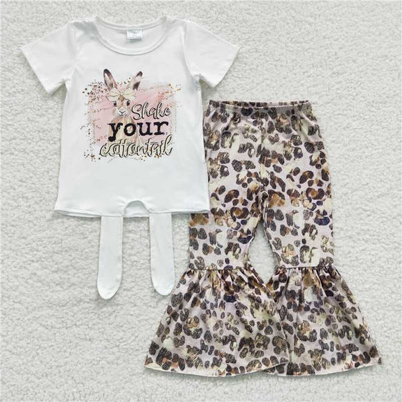 GSPO0354Girl YOUR Rabbit White Short sleeve leopard print pant suit