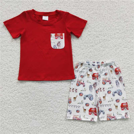 BSSO0120Boy farm House Pocket Red Short Sleeve Shorts suit