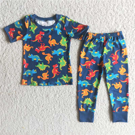 E2-29 Colorful dinosaur print short-sleeved top with shorts set