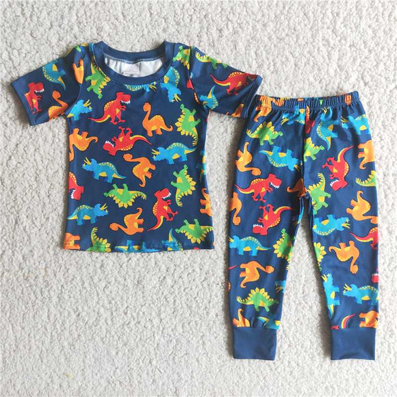 E2-29  Colorful dinosaur print short-sleeved top with shorts set