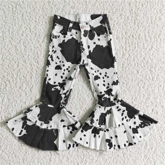 P0001Black cowboy cow print double lace pants